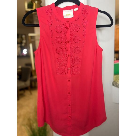 Anthropologie Maeve Marguerite Blouse Eyelet Sleeveless Pink Size 0 *Fits Large* - Picture 2 of 5